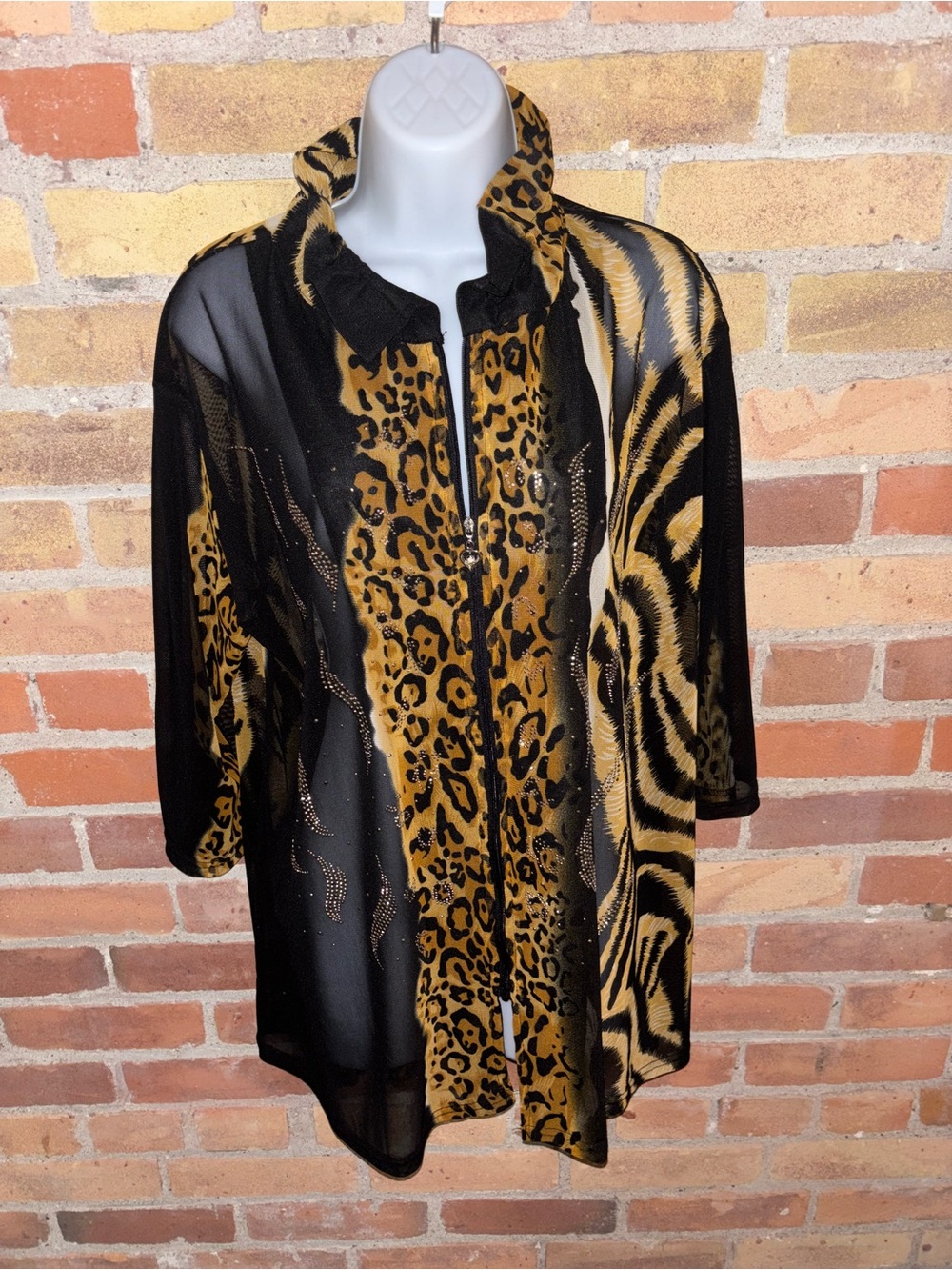 Vintage Valentina Leopard & Zebra Animal Print Sheer Button-Front Blouse